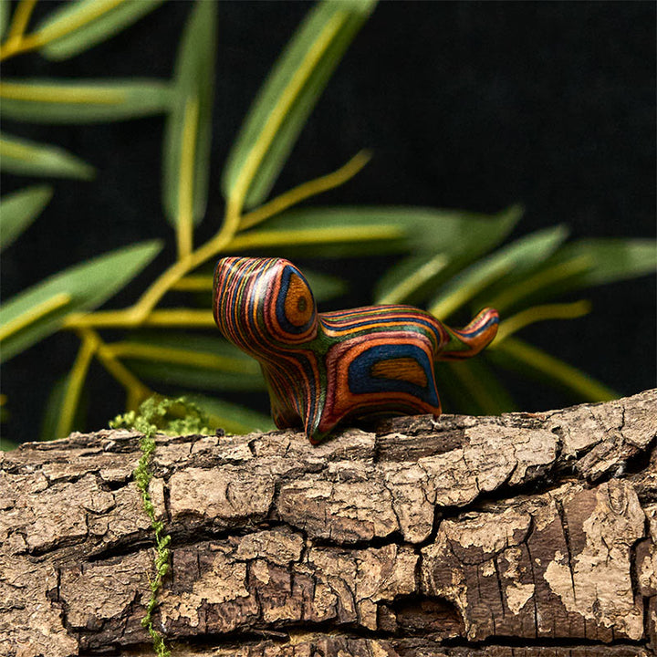 Buddha Stones Mini Rainbow Eucalyptus Walking Cat Carved Reduce Stress Decoration - image 7