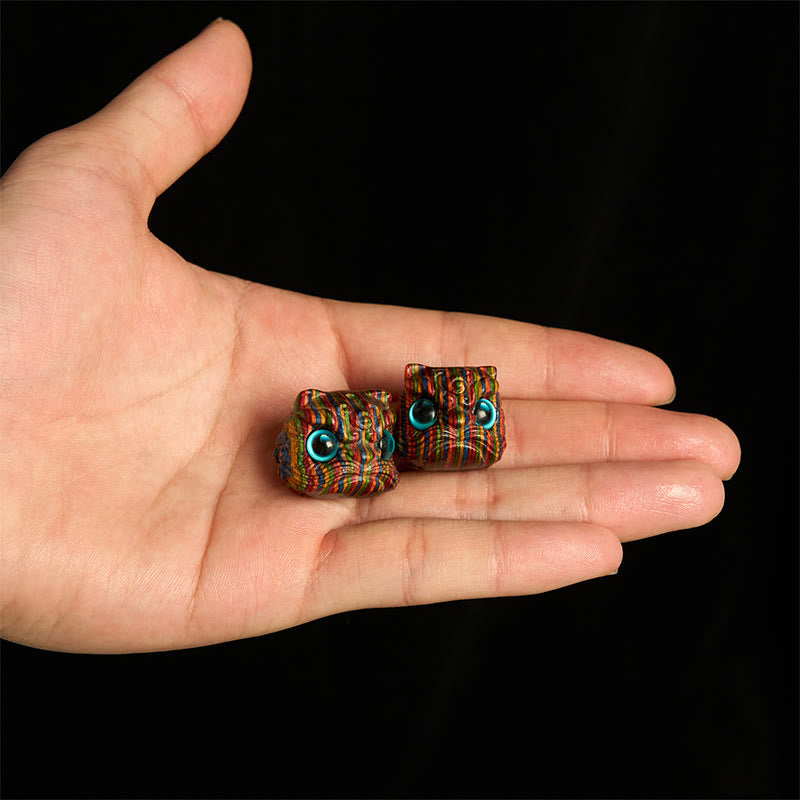 Buddha Stones 2Pcs Mini Rainbow Eucalyptus Dancing Lion Carved Balance Decoration - image 3