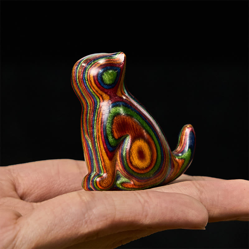 Buddha Stones 2Pcs Mini Rainbow Eucalyptus Sitting Cat Carved Reduce Stress Decoration - image 5
