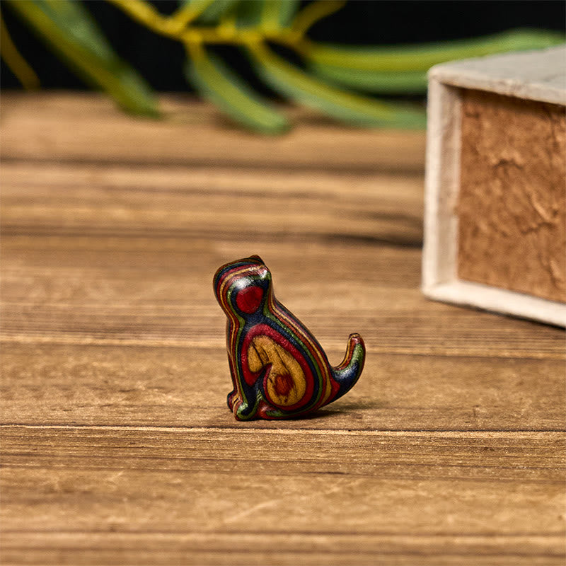 Buddha Stones 2Pcs Mini Rainbow Eucalyptus Sitting Cat Carved Reduce Stress Decoration - image 11