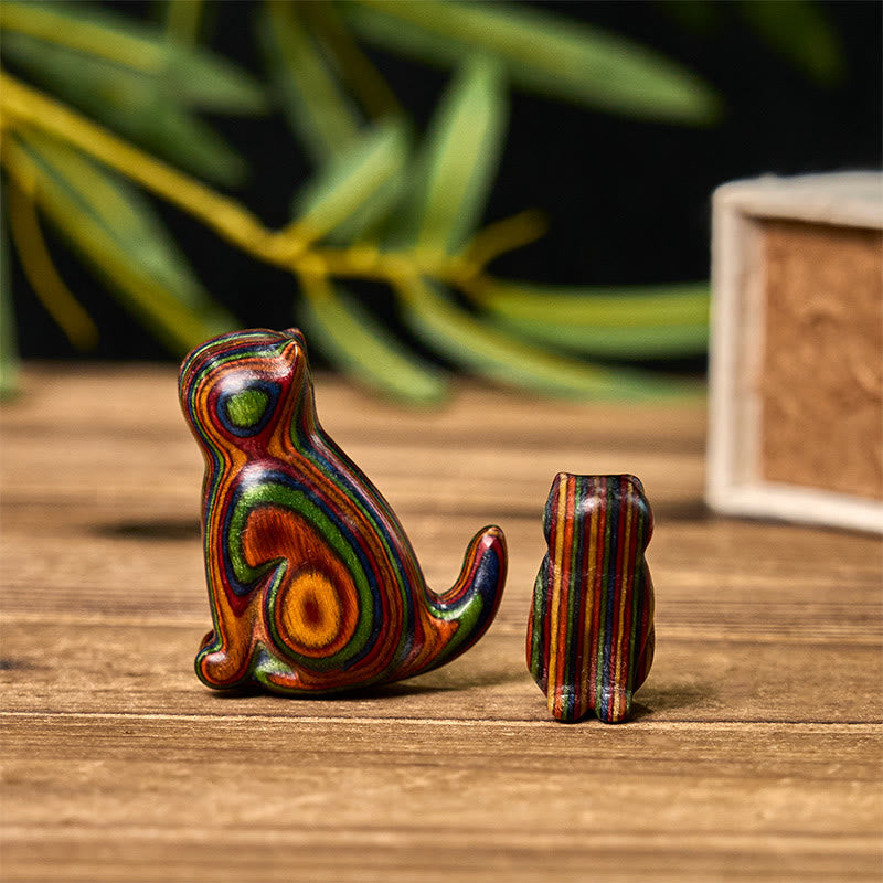 Buddha Stones 2Pcs Mini Rainbow Eucalyptus Sitting Cat Carved Reduce Stress Decoration - 2Pcs Cat - image 1
