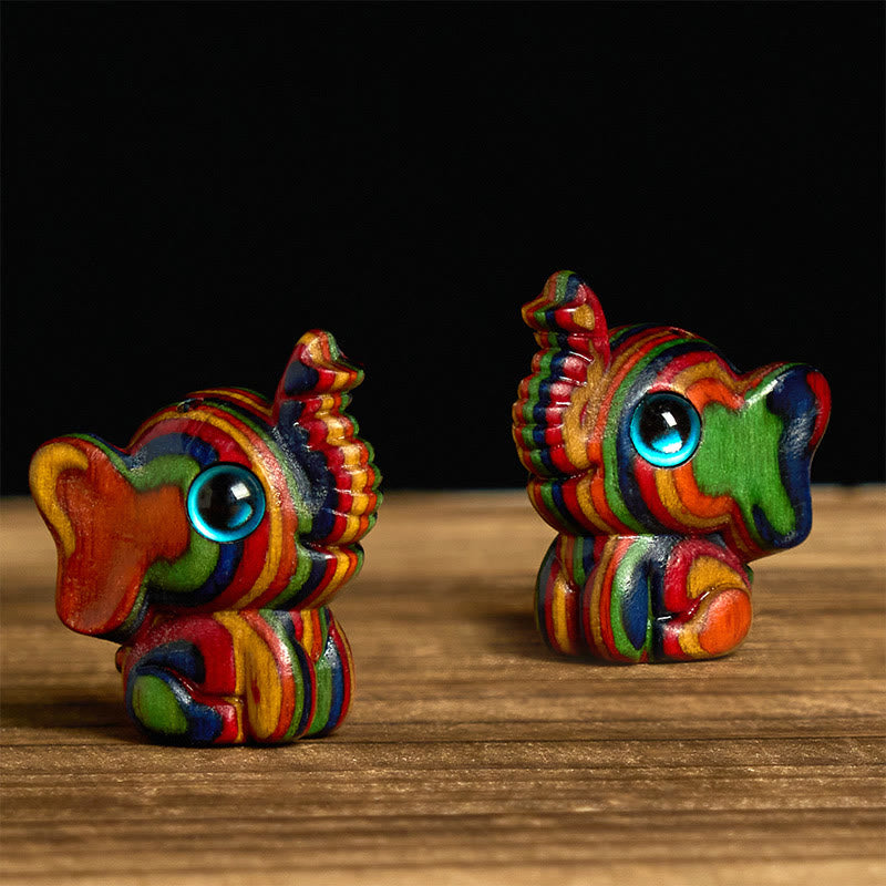 Buddha Stones 2Pcs Mini Rainbow Eucalyptus Elephant Carved Strength Decoration - image 1