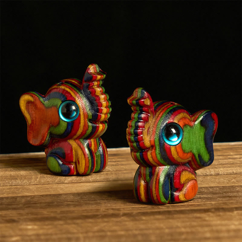 Buddha Stones 2Pcs Mini Rainbow Eucalyptus Elephant Carved Strength Decoration - Elephant 1.9*2.6*3.2cm - image 0