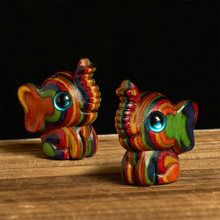 Buddha Stones 2Pcs Mini Rainbow Eucalyptus Elephant Carved Strength Decoration - Elephant 1.9*2.6*3.2cm - image 0