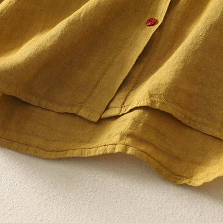 Buddha Stones Summer Plain Red Buttons Short Sleeve Women's Cotton Linen Shirt - image 18