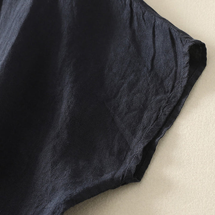 Buddha Stones Summer Plain Red Buttons Short Sleeve Women's Cotton Linen Shirt - image 2