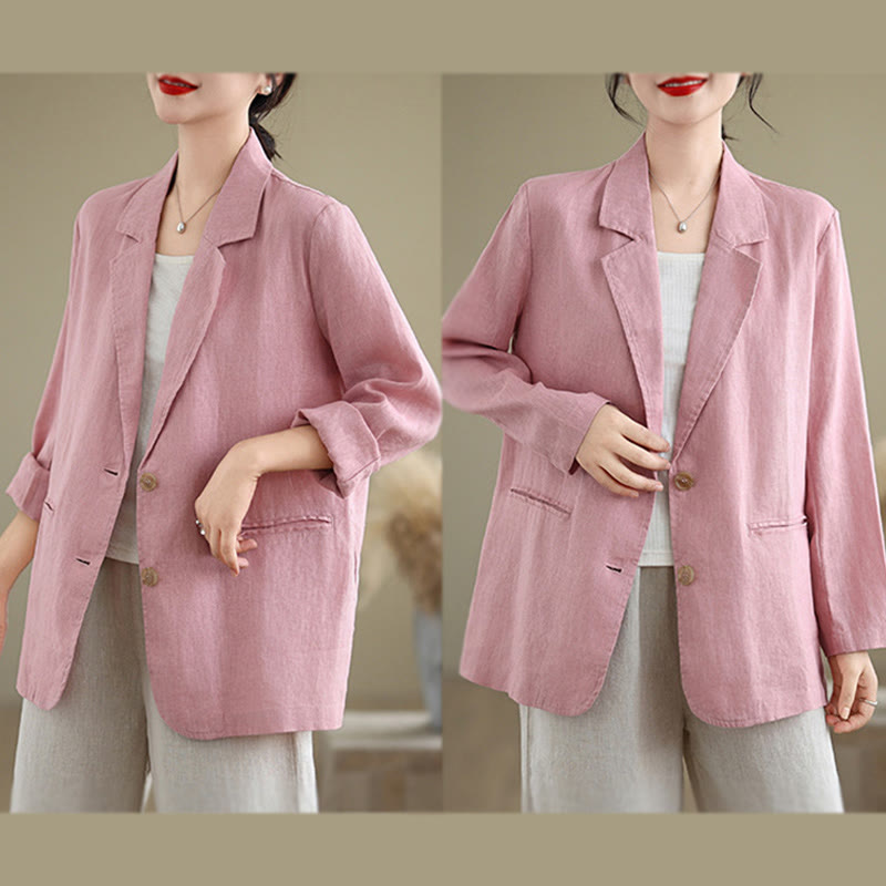 Buddha Stones Spring Solid Color Long Sleeve Cotton Linen Women's Jacket With Pockets - image 23