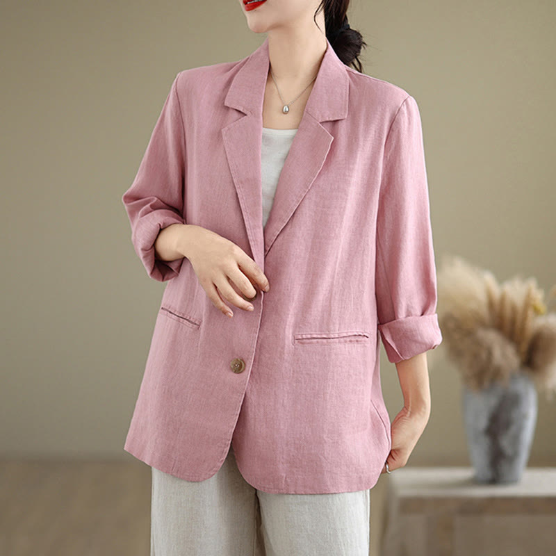 Buddha Stones Spring Solid Color Long Sleeve Cotton Linen Women's Jacket With Pockets - image 19