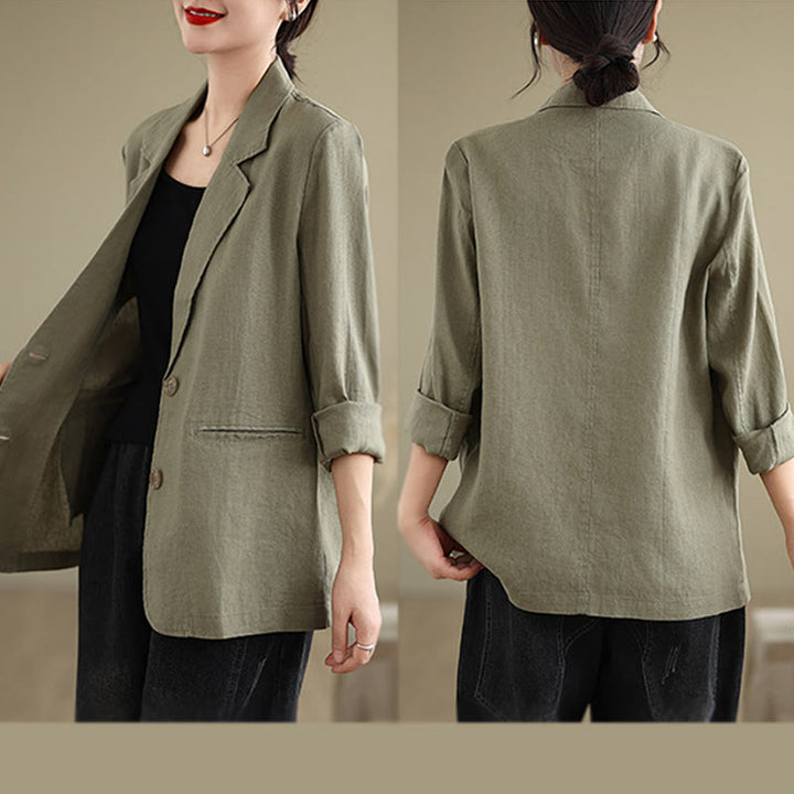 Buddha Stones Spring Solid Color Long Sleeve Cotton Linen Women's Jacket With Pockets - image 27