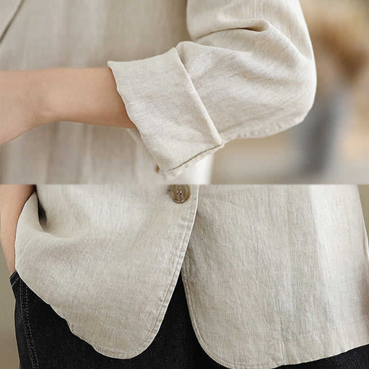 Buddha Stones Spring Solid Color Long Sleeve Cotton Linen Women's Jacket With Pockets - image 6