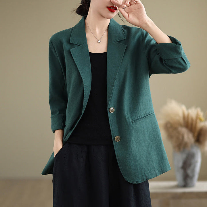 Buddha Stones Spring Solid Color Long Sleeve Cotton Linen Women's Jacket With Pockets - Teal - US8-10，UK/AU12-14，EU40-42 (2XL) - image 29