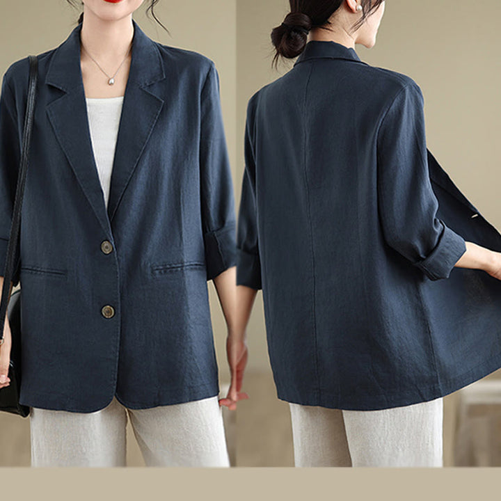 Buddha Stones Spring Solid Color Long Sleeve Cotton Linen Women's Jacket With Pockets - image 18