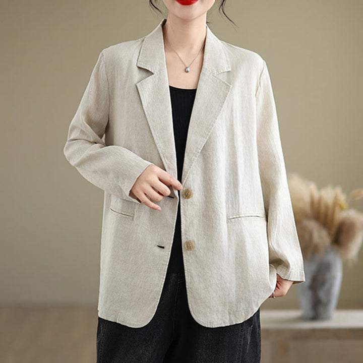 Buddha Stones Spring Solid Color Long Sleeve Cotton Linen Women's Jacket With Pockets - image 2