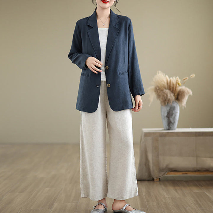 Buddha Stones Spring Solid Color Long Sleeve Cotton Linen Women's Jacket With Pockets - image 16