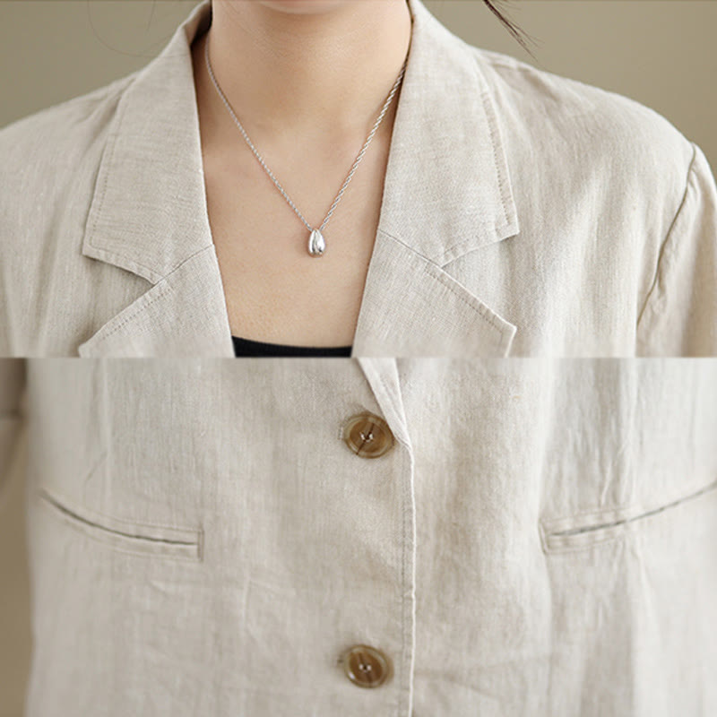 Buddha Stones Spring Solid Color Long Sleeve Cotton Linen Women's Jacket With Pockets - image 5