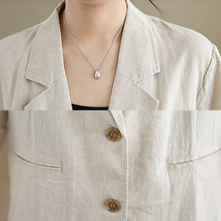 Buddha Stones Spring Solid Color Long Sleeve Cotton Linen Women's Jacket With Pockets - image 5