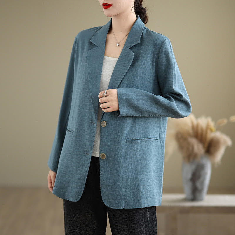 Buddha Stones Spring Solid Color Long Sleeve Cotton Linen Women's Jacket With Pockets - SteelBlue - US8-10，UK/AU12-14，EU40-42 (2XL) - image 9