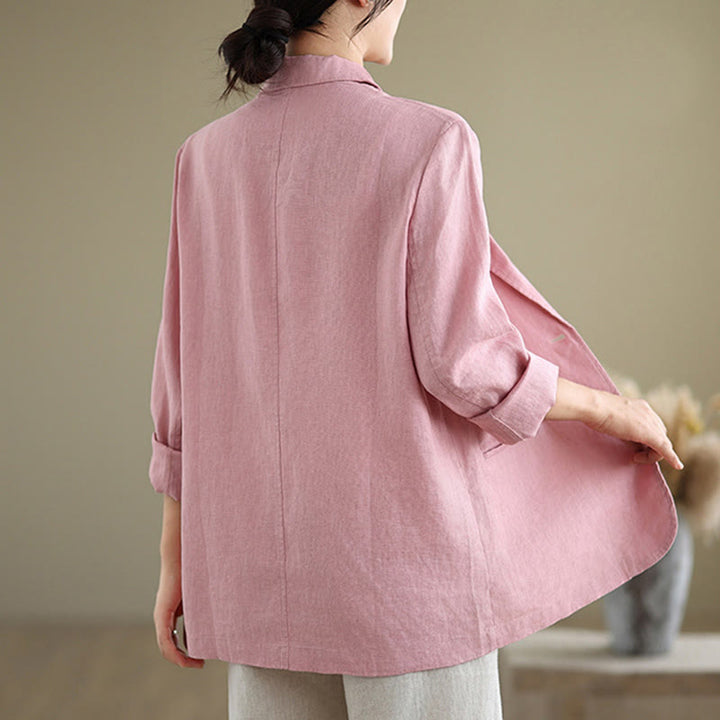 Buddha Stones Spring Solid Color Long Sleeve Cotton Linen Women's Jacket With Pockets - image 21