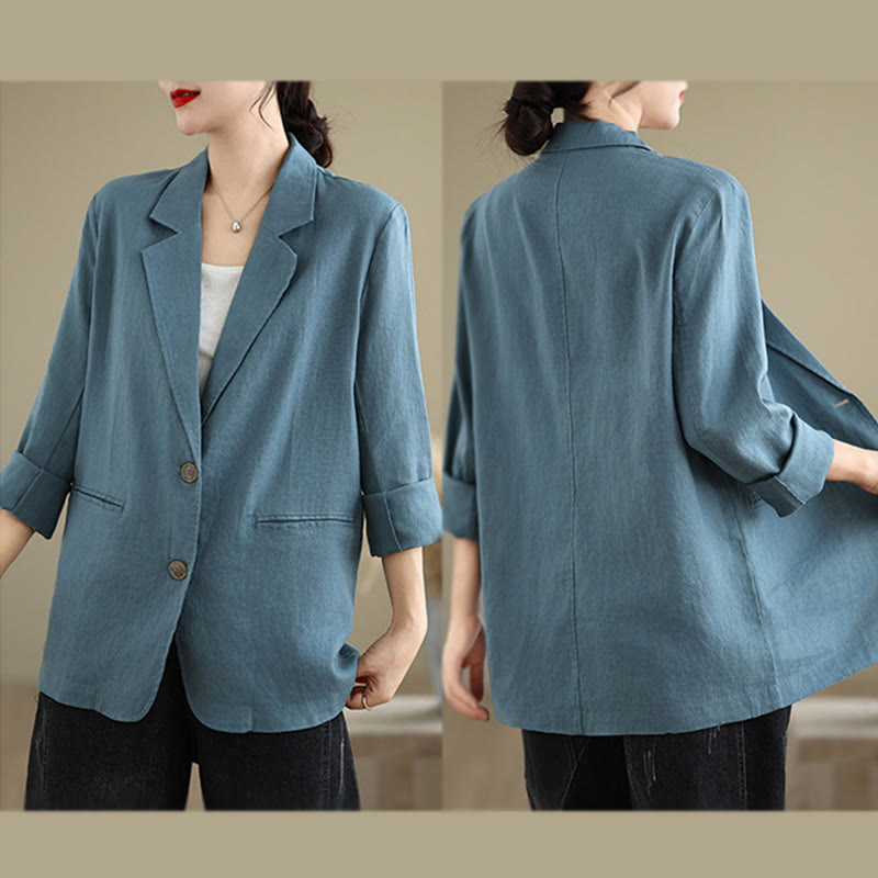 Buddha Stones Spring Solid Color Long Sleeve Cotton Linen Women's Jacket With Pockets - image 13