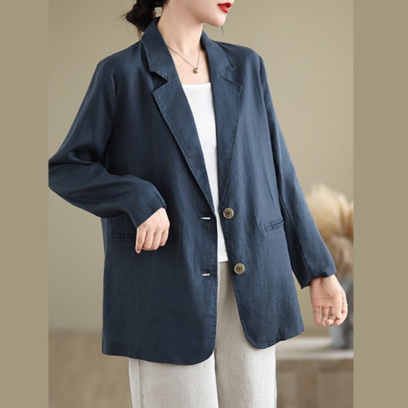Buddha Stones Spring Solid Color Long Sleeve Cotton Linen Women's Jacket With Pockets - image 16