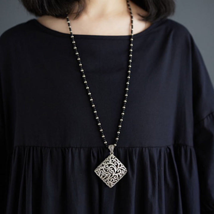 Buddha Stones Solid Color Pleated Design Crew Neck Half Puff Sleeve Cotton Midi Dress - image 37