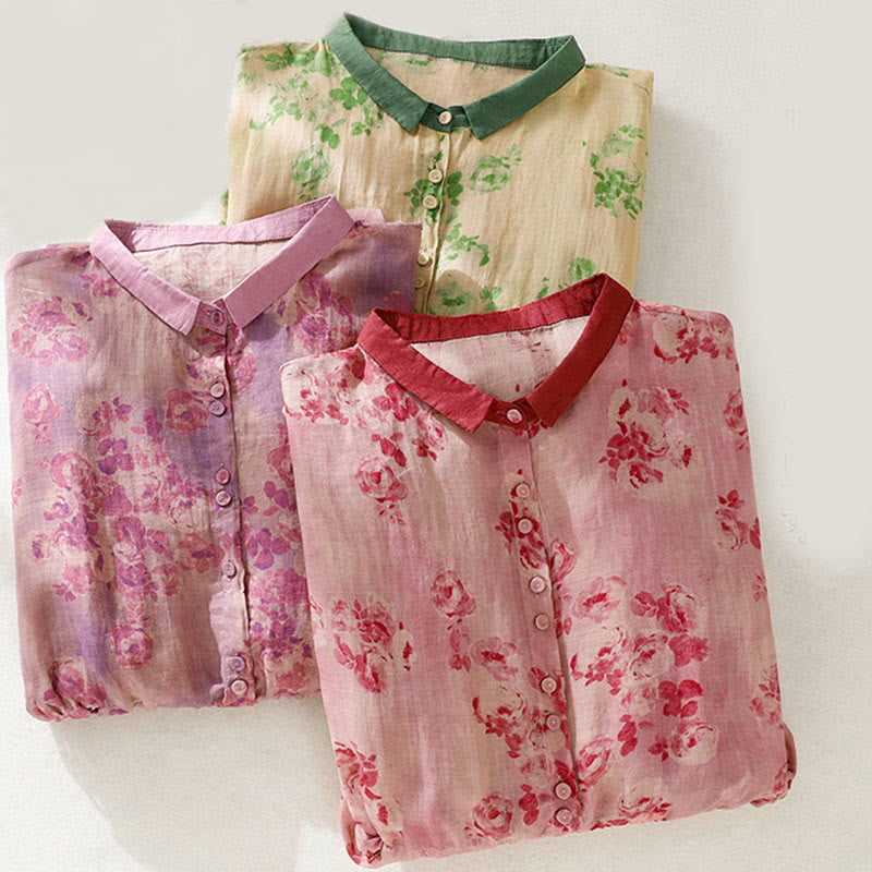 Buddha Stones Printing Buttons Drawstring High Waist Short Sleeve Cotton Midi Dress With Pockets - image 30