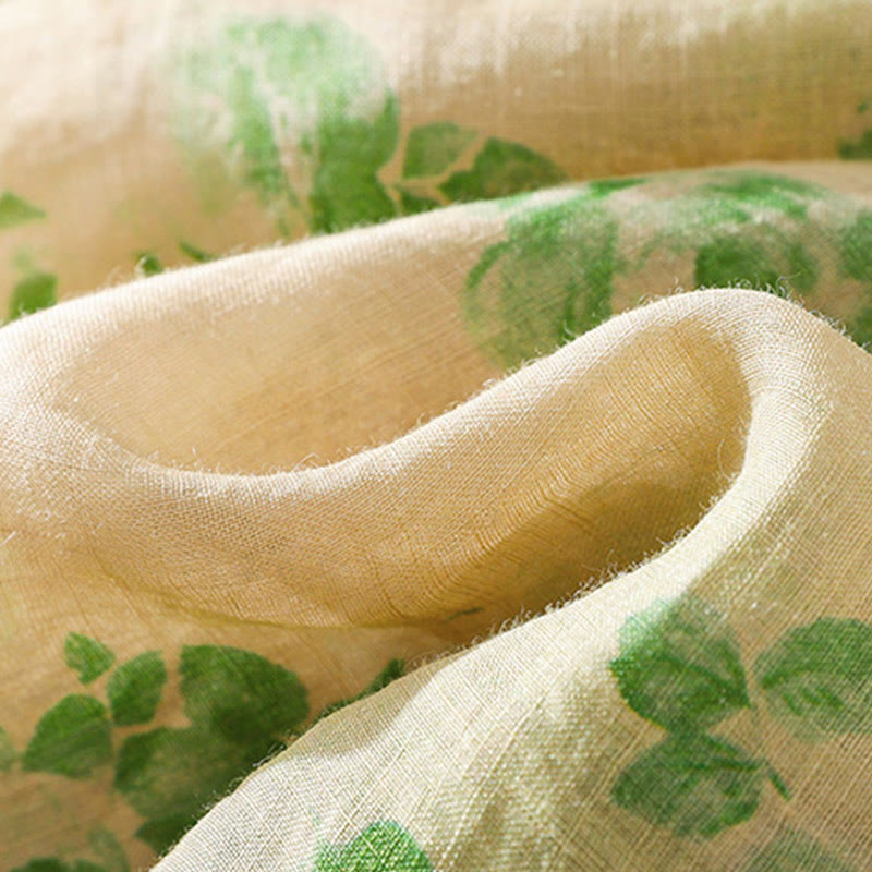 Buddha Stones Printing Buttons Drawstring High Waist Short Sleeve Cotton Midi Dress With Pockets - image 18