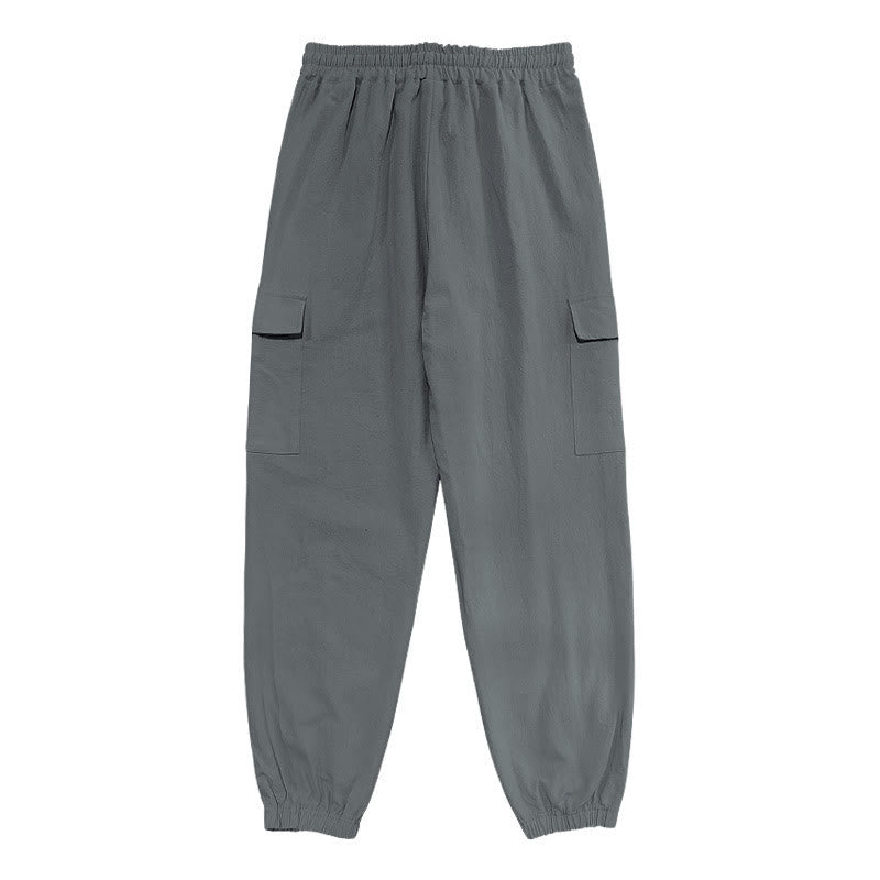 Buddha Stones Solid Color Linen Drawstring Men's Cargo Pants With Pockets - image 16