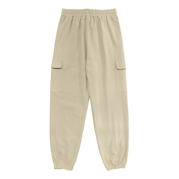 Buddha Stones Solid Color Linen Drawstring Men's Cargo Pants With Pockets - image 23