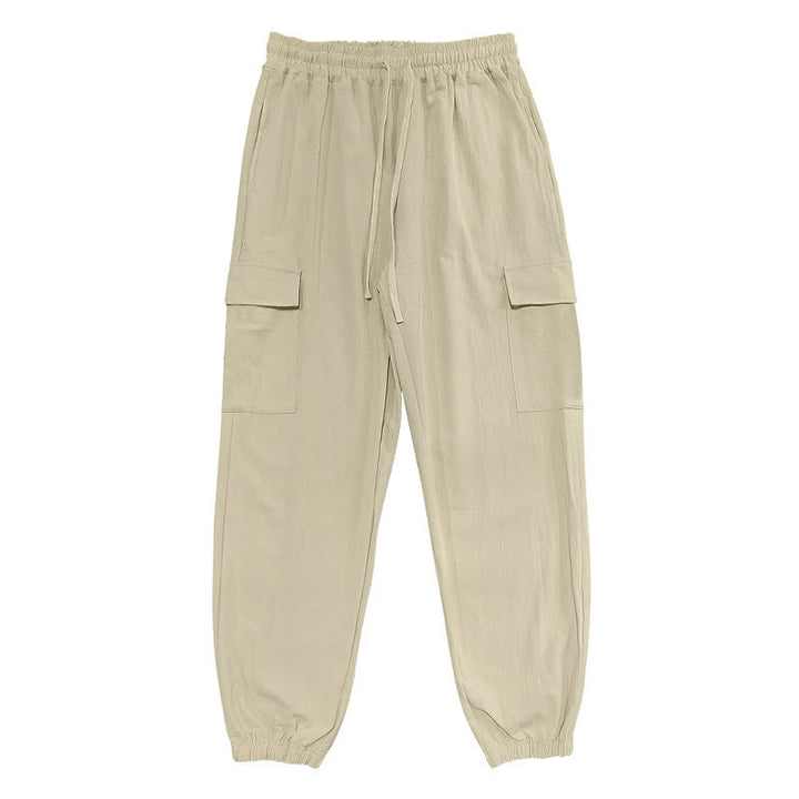 Buddha Stones Solid Color Linen Drawstring Men's Cargo Pants With Pockets - Wheat - US/UK/AU46，EU56 (3XL) - image 22