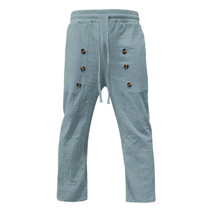 Buddha Stones Casual Plain Color Buttons Men's Cotton Pants With Pockets - PaleTurquoise - US/UK/AU46，EU56 (3XL) - image 10