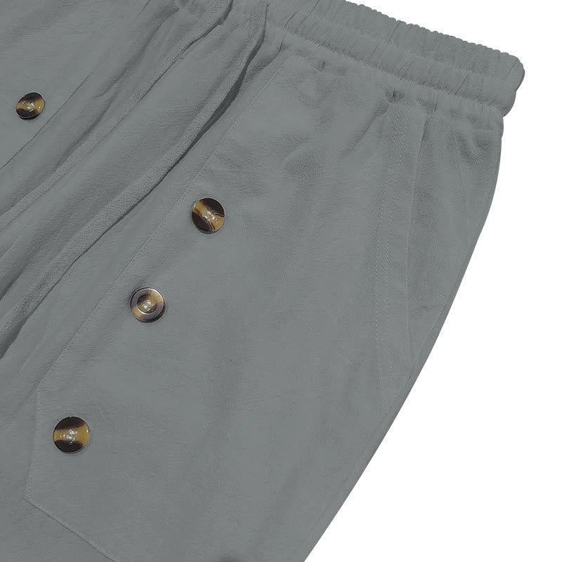 Buddha Stones Casual Plain Color Buttons Men's Cotton Pants With Pockets - image 16