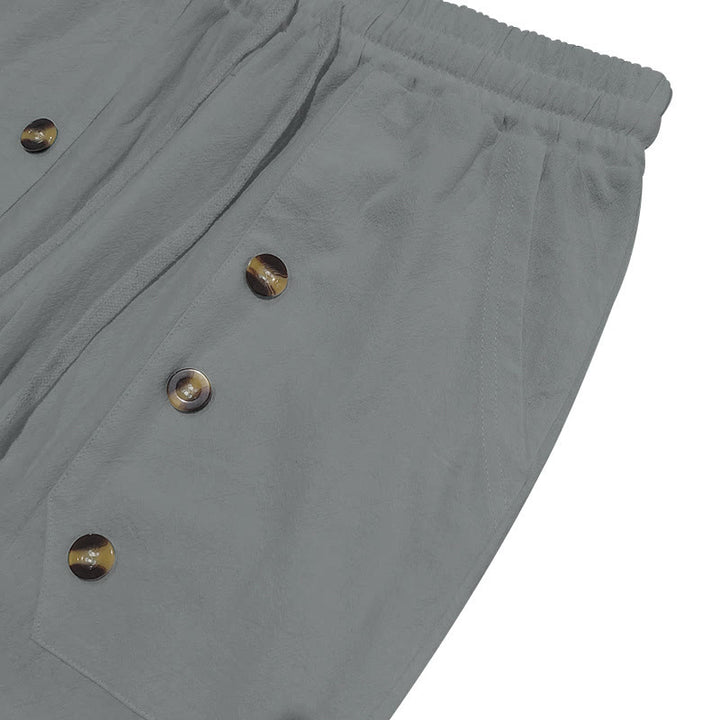 Buddha Stones Casual Plain Color Buttons Men's Cotton Pants With Pockets - image 16