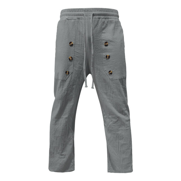 Buddha Stones Casual Plain Color Buttons Men's Cotton Pants With Pockets - image 31