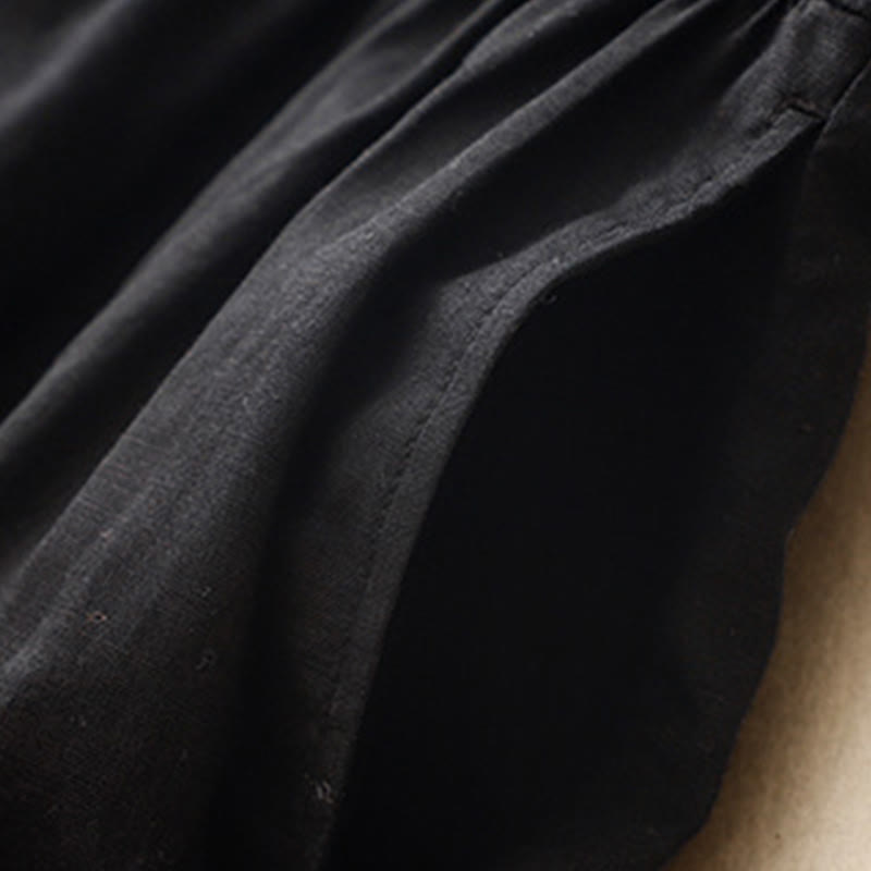 Buddha Stones Commute Pure Color Buttons Design Short Sleeve Cotton Linen Midi Dress With Pockets - image 13