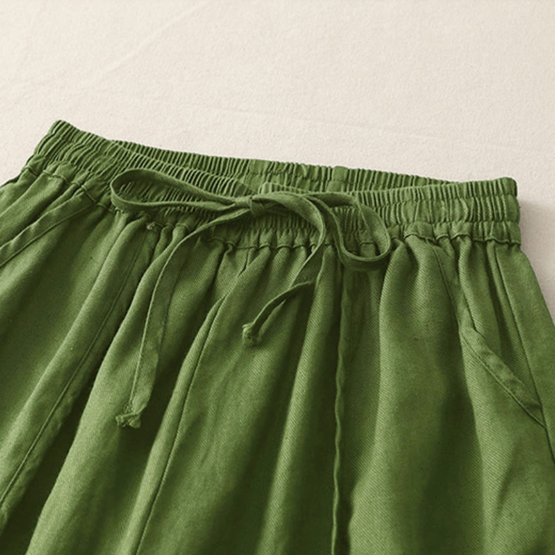 Buddha Stones Casual Plain Solid Color Patchwork Women's Polyester 7-8 Length Wide Leg Pants With Pockets - image 16