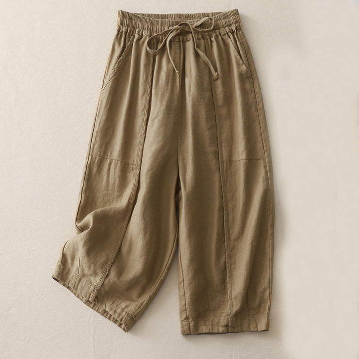 Buddha Stones Casual Plain Solid Color Patchwork Women's Polyester 7-8 Length Wide Leg Pants With Pockets - Tan - US8-10，UK/AU12-14，EU40-42 (2XL) - image 0