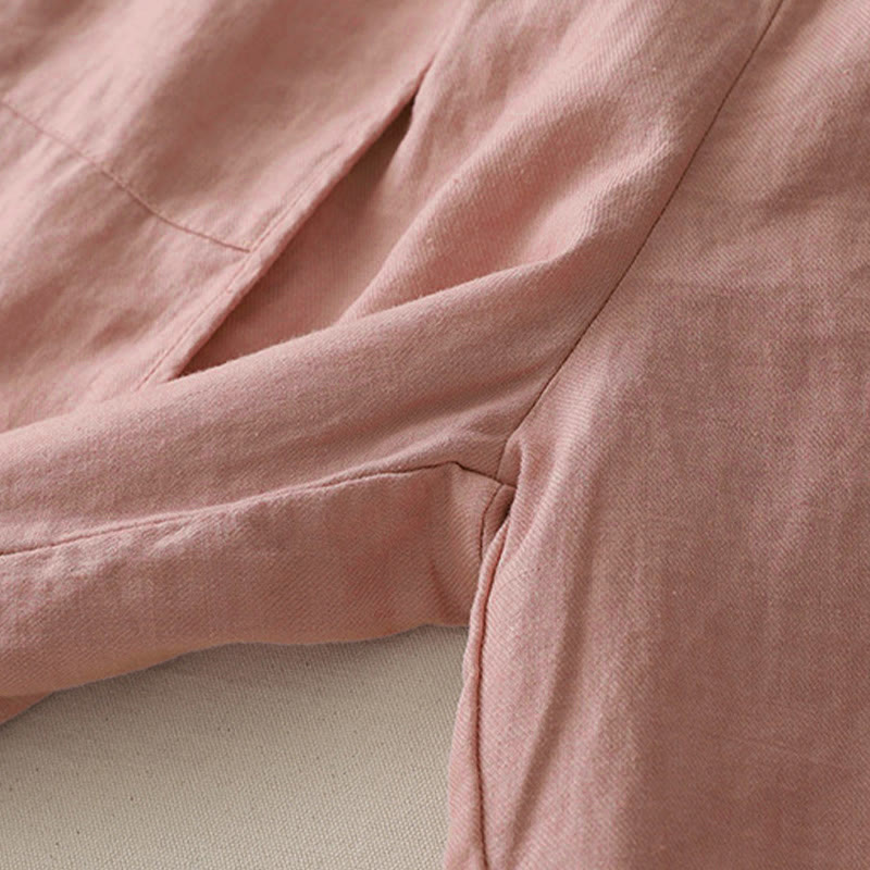 Buddha Stones Casual Plain Solid Color Patchwork Women's Polyester 7-8 Length Wide Leg Pants With Pockets - image 9