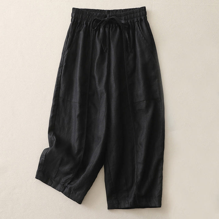 Buddha Stones Casual Plain Solid Color Patchwork Women's Polyester 7-8 Length Wide Leg Pants With Pockets - Black - US8-10，UK/AU12-14，EU40-42 (2XL) - image 19