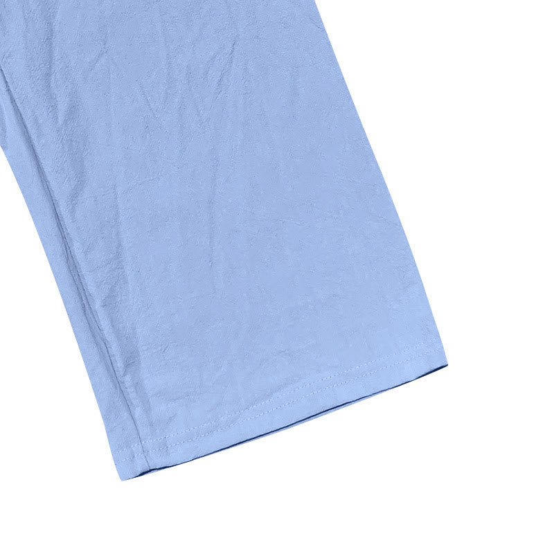 Buddha Stones Solid Color Buttons Drawstring Men's Cotton Pants With Pockets - image 28