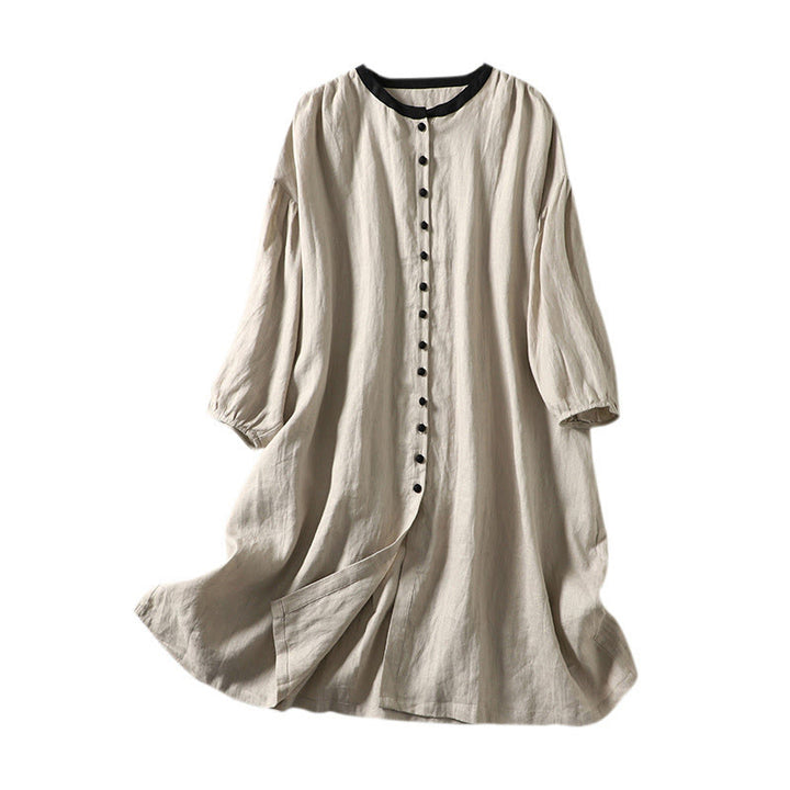 Buddha Stones Buttons Design Women's Cotton Linen Long Sleeve Coat With Pockets - image 12