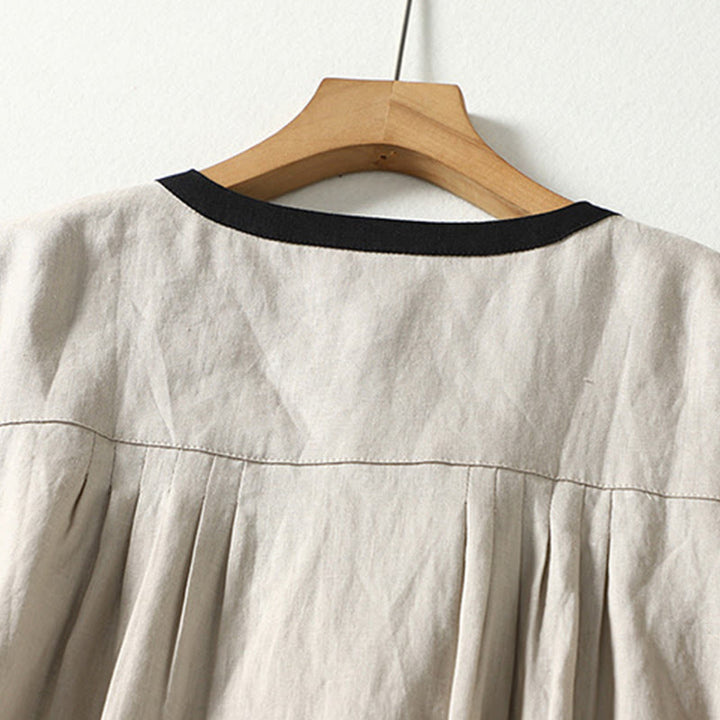 Buddha Stones Buttons Design Women's Cotton Linen Long Sleeve Coat With Pockets - image 4