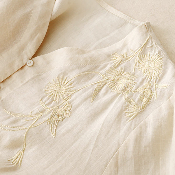 Buddha Stones Embroiderd Front Button Design Women's Cotton Three Quarter Sleeve Shirt  - image 13