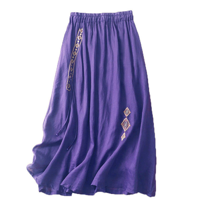 Buddha Stones Ethnic Vintage Embroidery Button Design Women's 7-8 Length Skirt - image 4