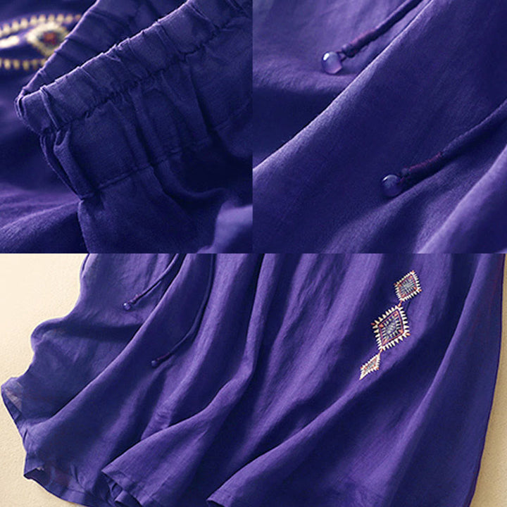 Buddha Stones Ethnic Vintage Embroidery Button Design Women's Cotton Linen 7-8 Length Skirt - image 2