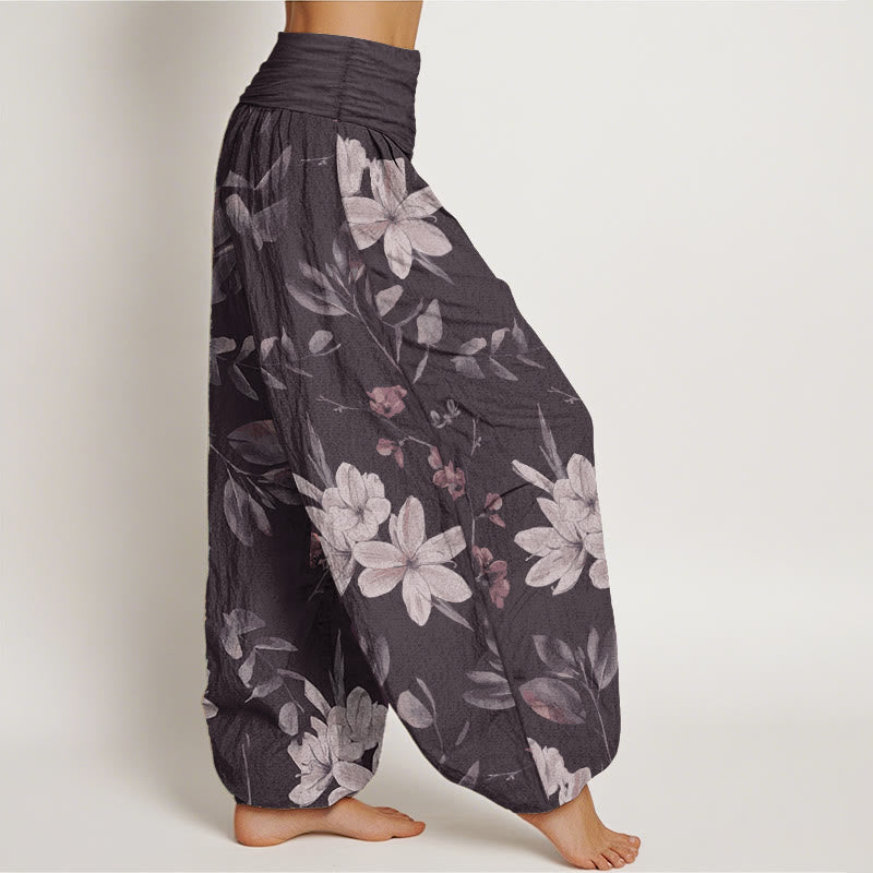 Buddha Stones Pure Cotton Casual Floral Leaves Women's Elastic Waist Harem Pants