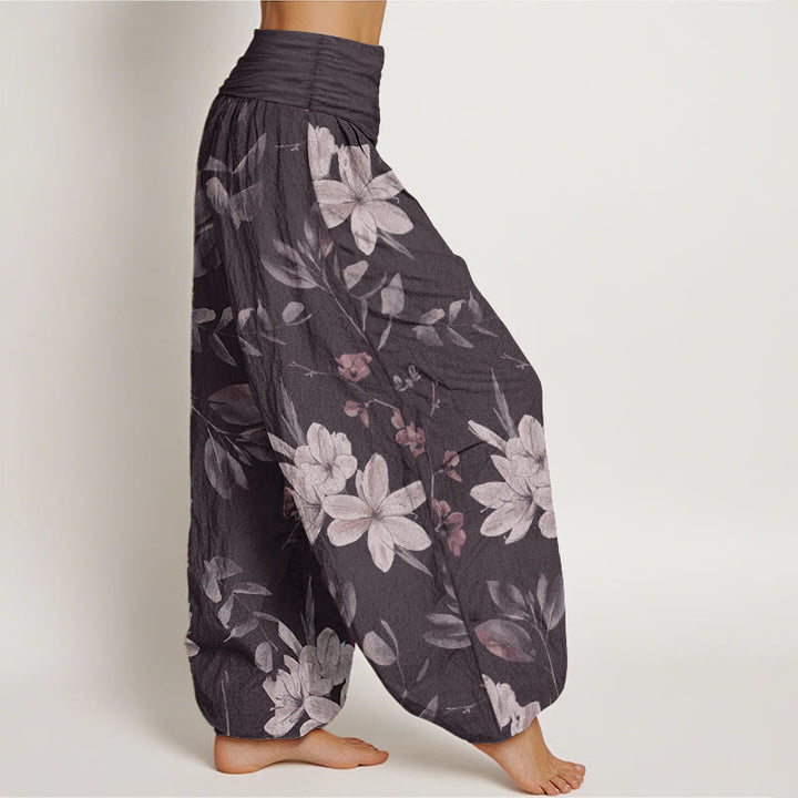Buddha Stones Pure Cotton Casual Floral Leaves Women's Elastic Waist Harem Pants