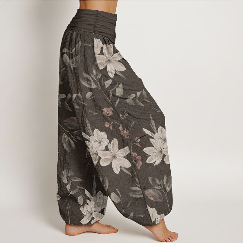 Buddha Stones Pure Cotton Casual Floral Leaves Women's Elastic Waist Harem Pants