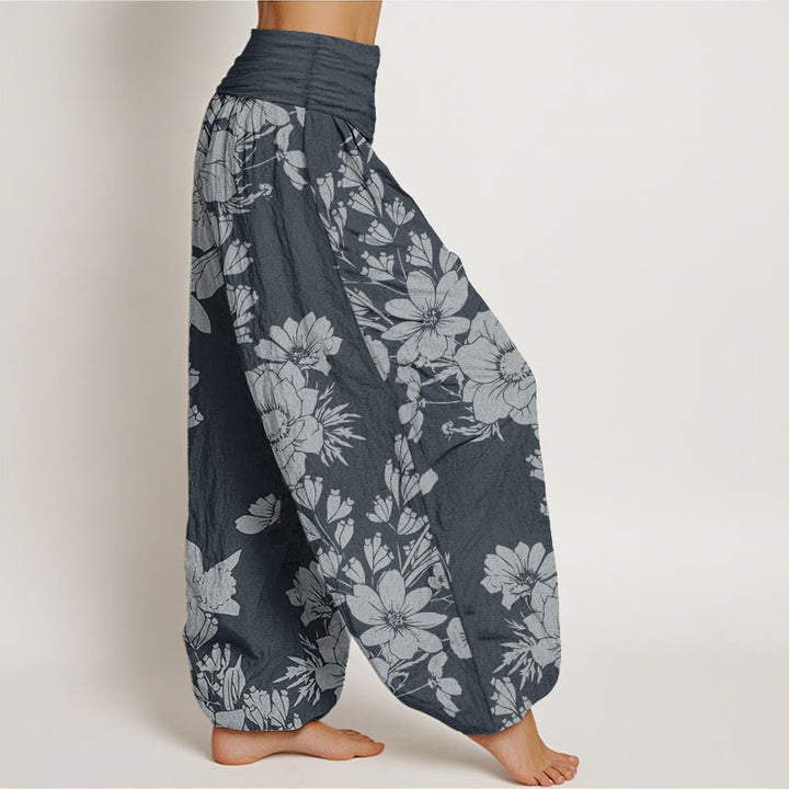 Buddha Stones Pure Cotton Casual Peony Leaves Women's Elastic Waist Harem Pants
