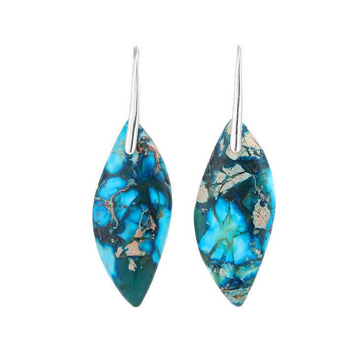Buddha Stones Natural Emperor Stone Water Drop Leaf Shape Happiness Earrings - image 8